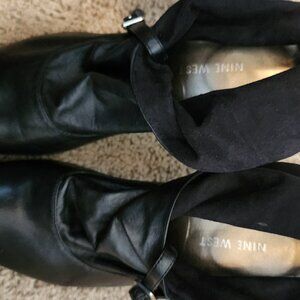 Black leather booties, Nine West, 2 1/2" heel, slip-on